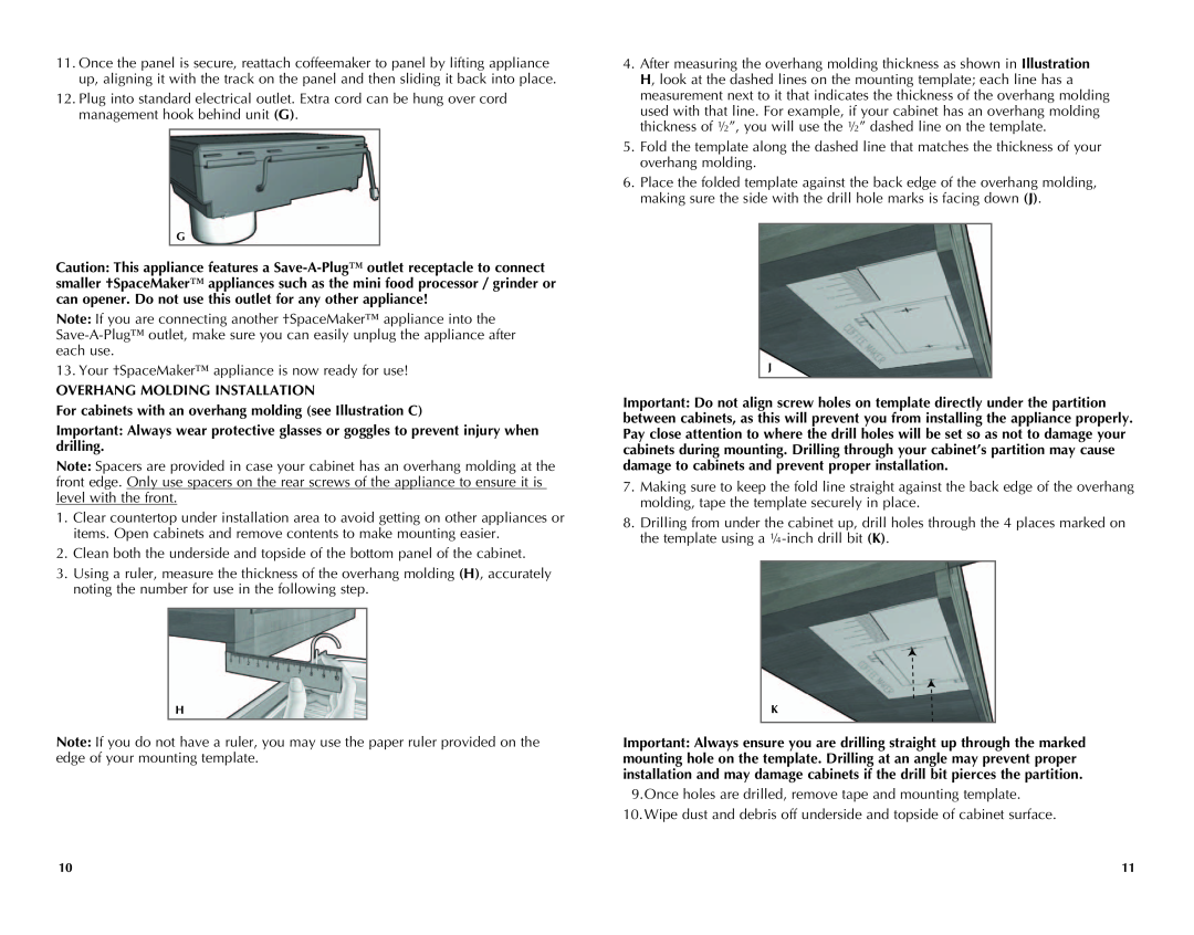 Black & Decker SDC740, SDC750 manual Overhang Molding Installation, For cabinets with an overhang molding see Illustration C 