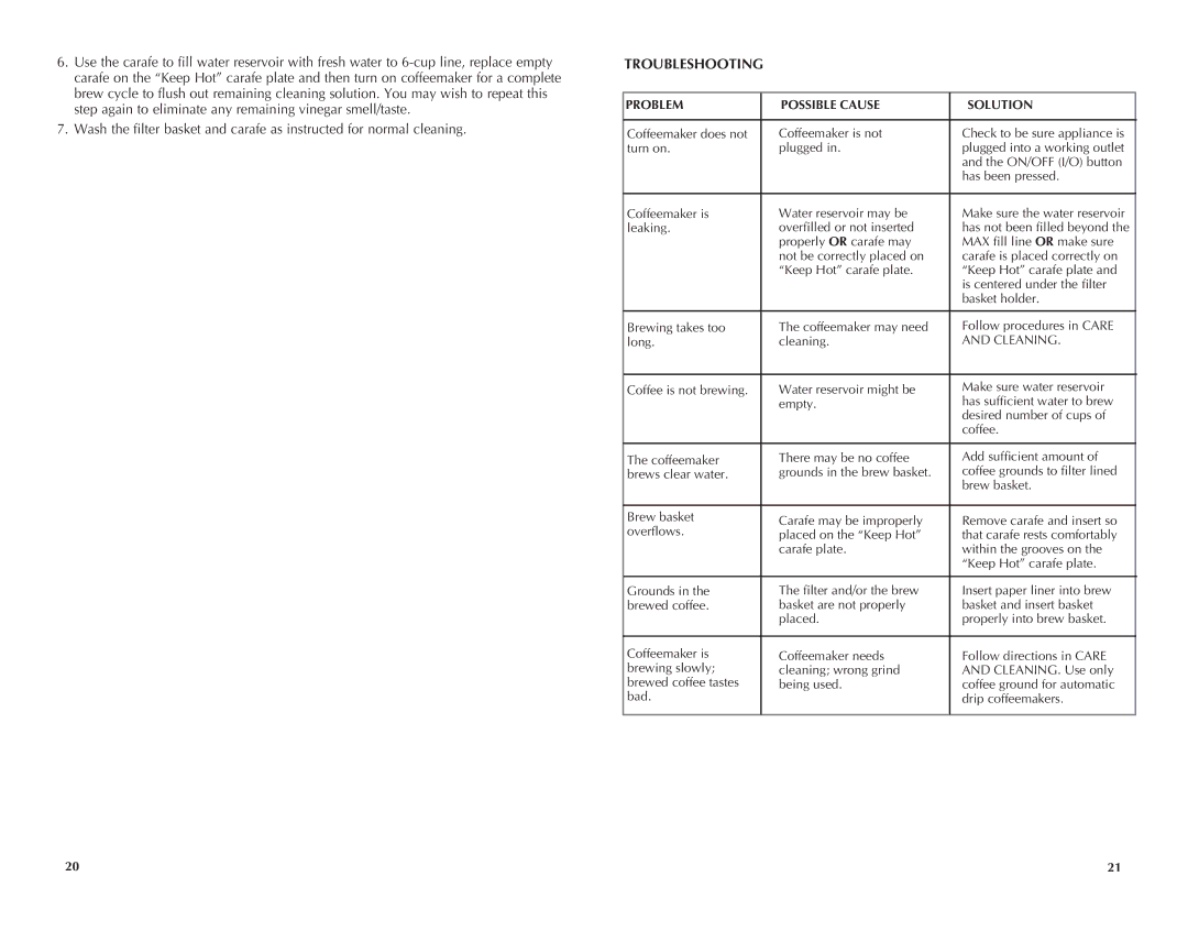 Black & Decker SDC850Q manual Troubleshooting, Problem Possible Cause Solution 