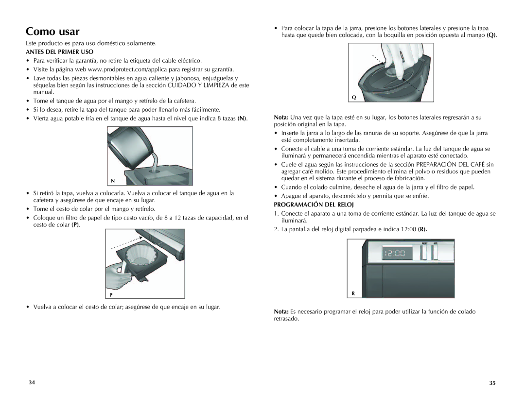 Black & Decker SDC850Q manual Como usar, Antes DEL Primer USO, Programación DEL Reloj 