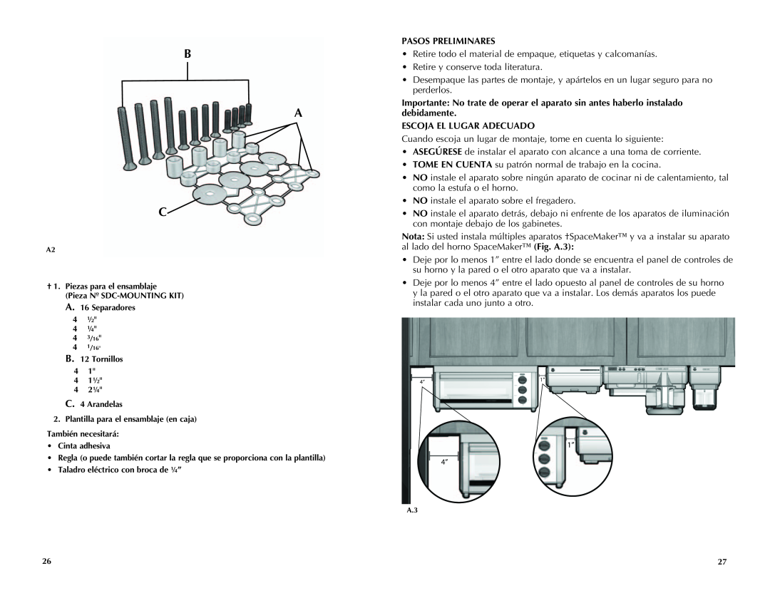 Black & Decker SDC850Q manual B A C, Pasos Preliminares, Escoja El Lugar Adecuado 