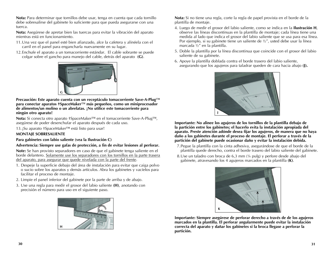 Black & Decker SDC850Q manual Montaje Sobresaliente, Para gabinetes con labio saliente vea la Ilustración C 