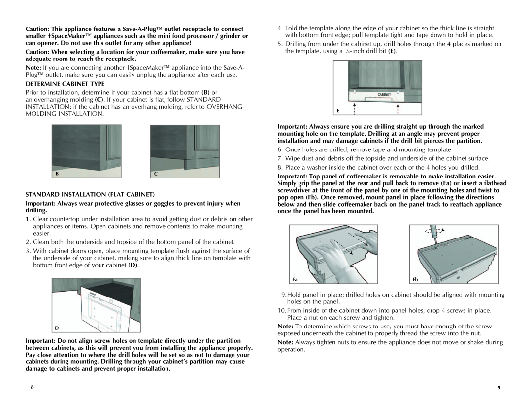 Black & Decker SDC850Q manual Determine Cabinet Type, Standard Installation Flat Cabinet 