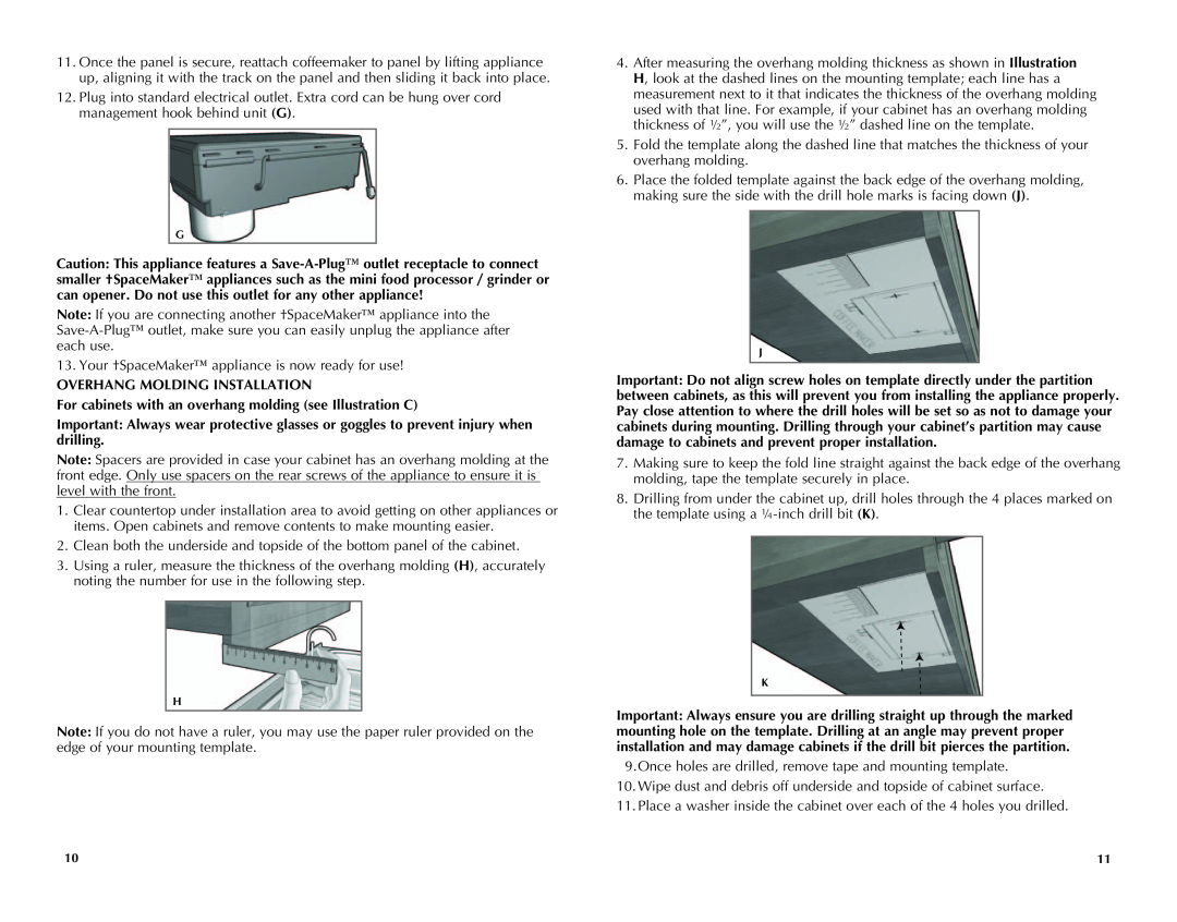Black & Decker SDC850Q manual Overhang Molding Installation, For cabinets with an overhang molding see Illustration C 