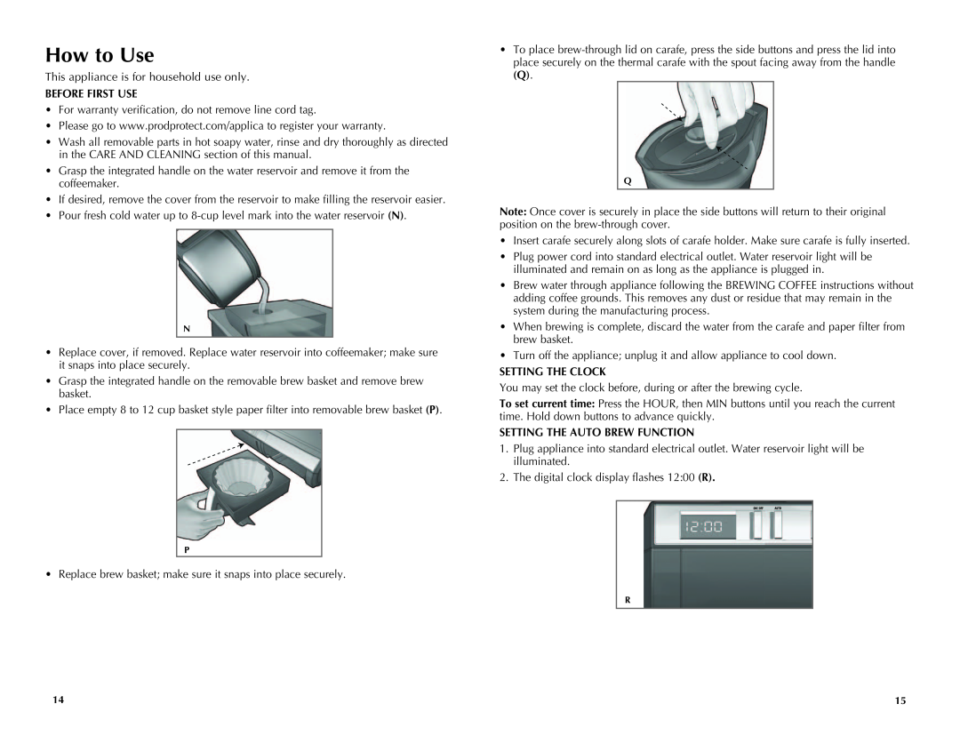 Black & Decker SDC850Q manual How to Use, Before First Use, Setting The Clock, Setting The Auto Brew Function 