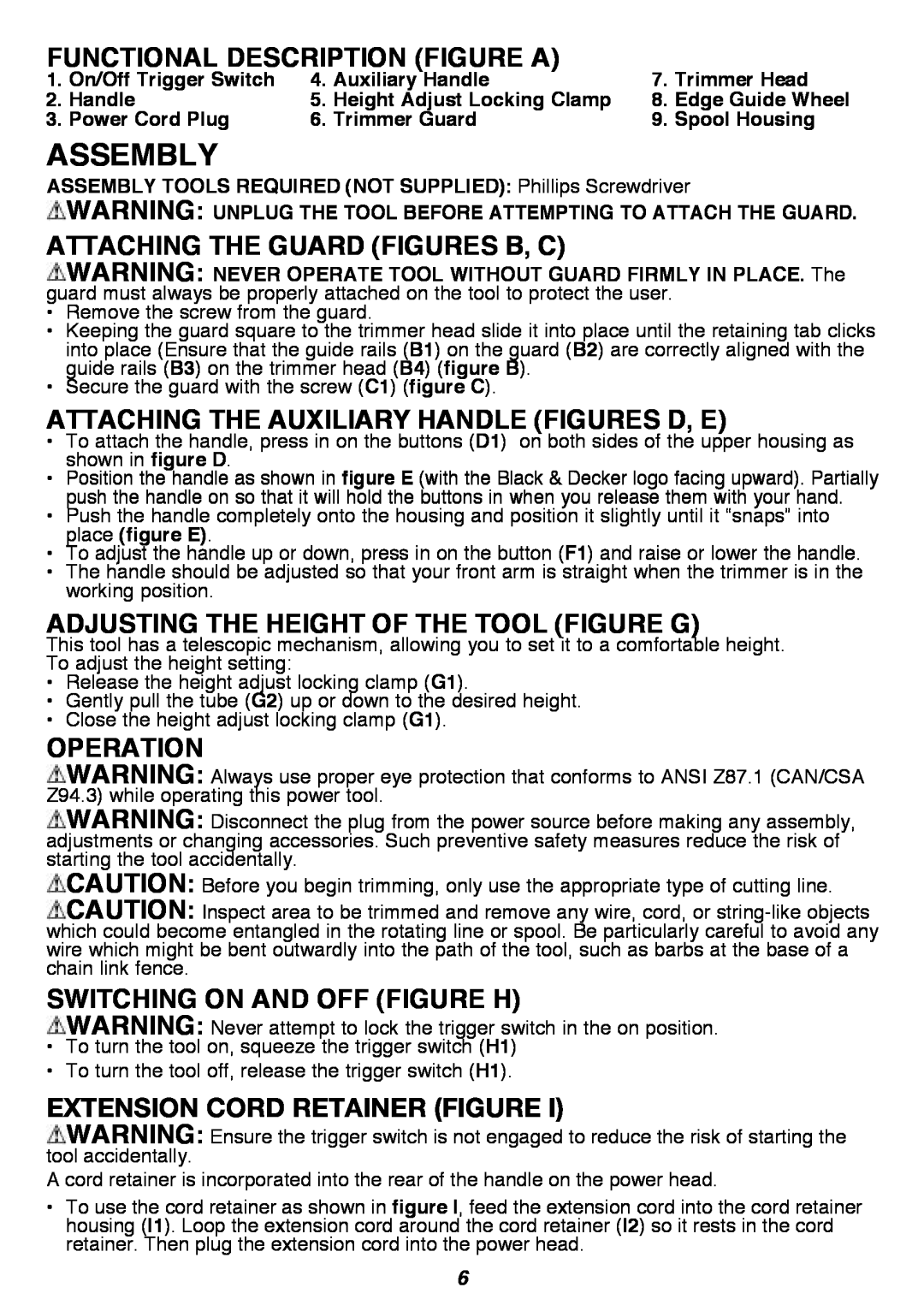 Black & Decker SF-080 Assembly, FUNCTIONAL DESCRIPTION figure A, Attaching the guard Figures B, C, Operation 