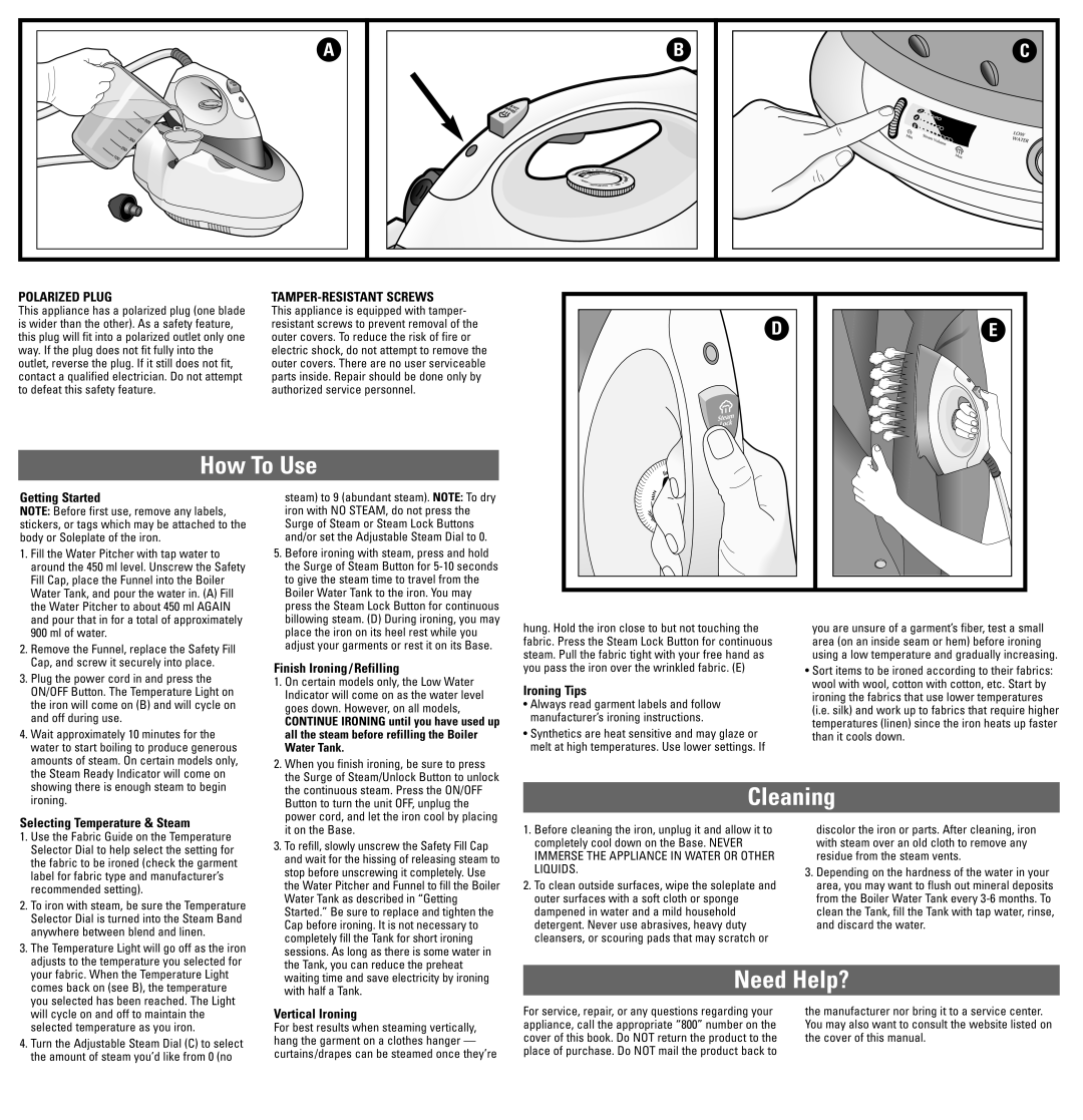 Black & Decker SG200 Series, SG100 Series warranty How To Use, Cleaning, Need Help? 