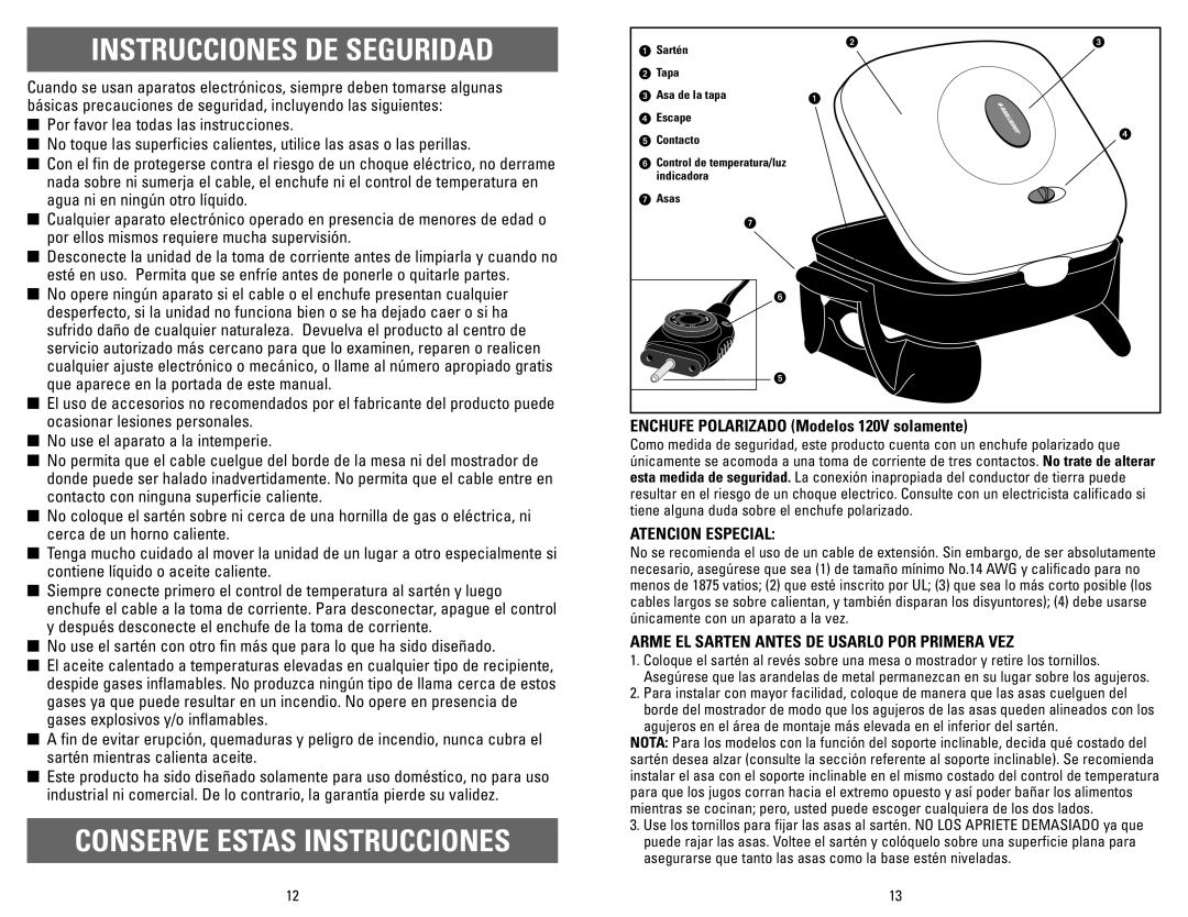 Black & Decker SK300, SK200 warranty Enchufe Polarizado Modelos 120V solamente, Atencion Especial, Indicadora Asas 