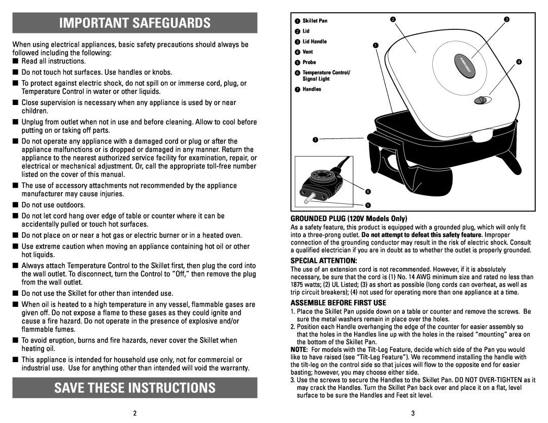Black & Decker SK200 Important Safeguards, Save These Instructions, GROUNDED PLUG 120V Models Only, Special Attention 