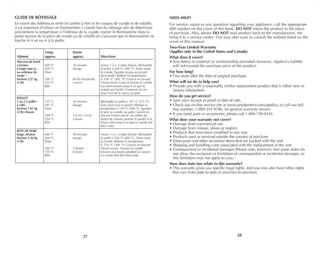 Black & Decker SK200C manual Guide DE Rôtissage, Need HELP? 