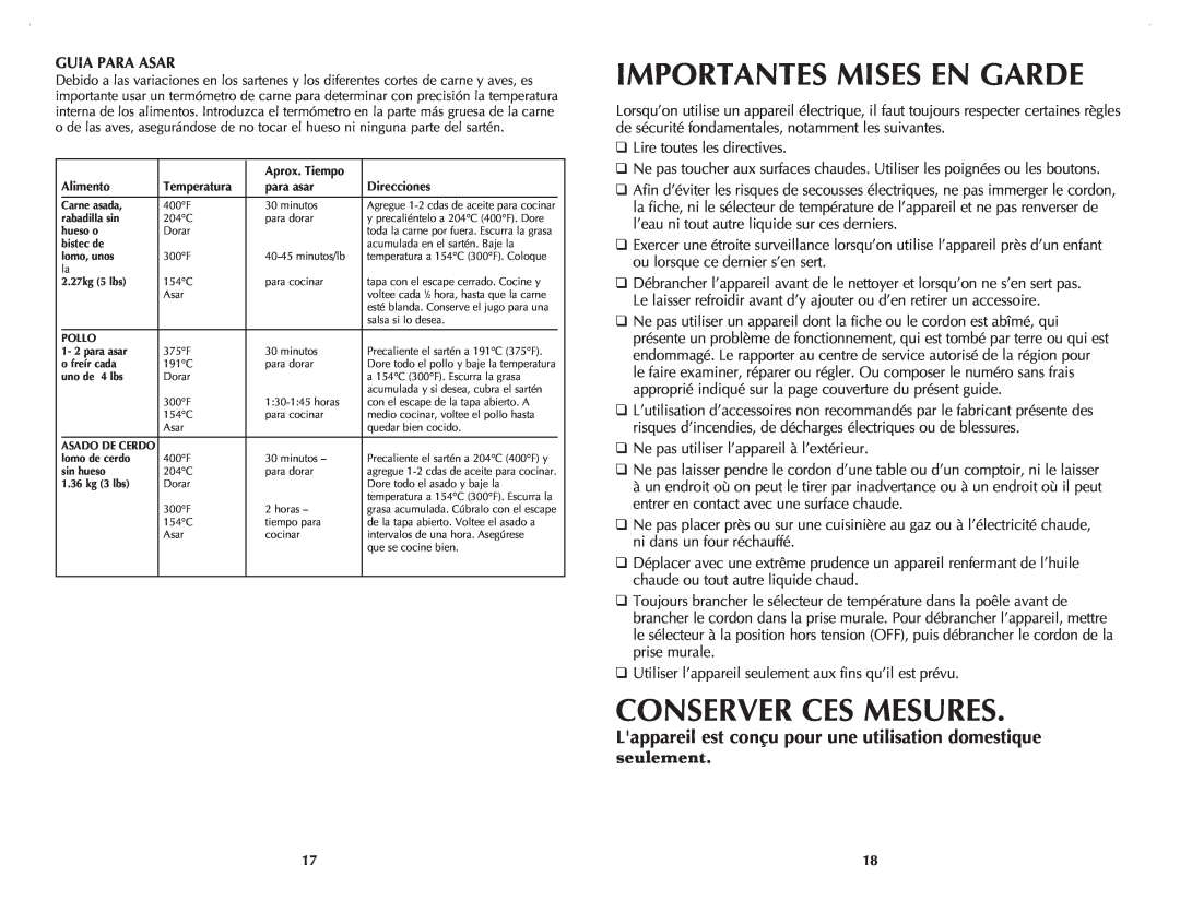 Black & Decker SK200C manual Importantes Mises En Garde, Conserver Ces Mesures, Guia Para Asar, seulement 