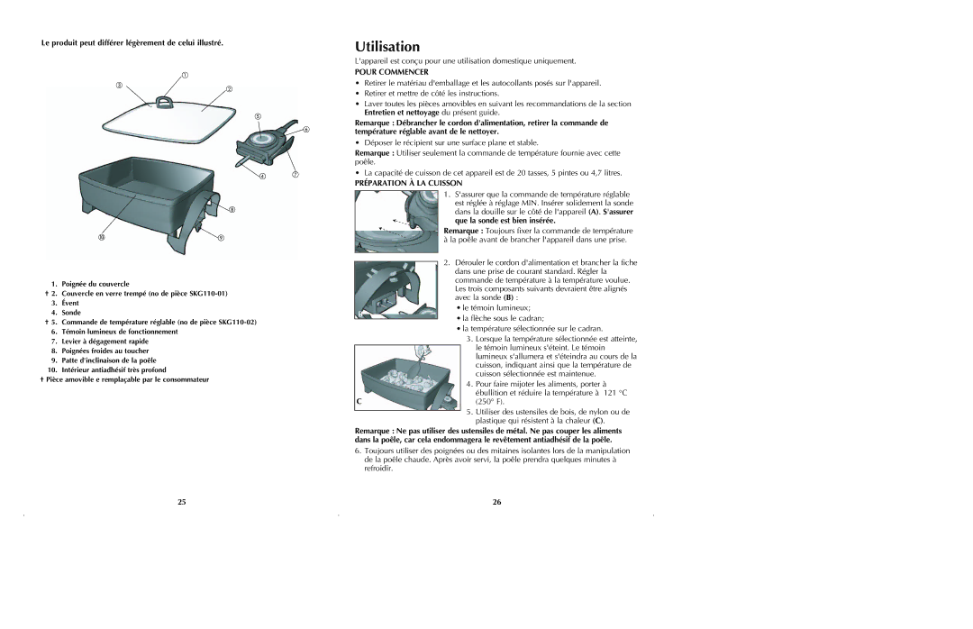 Black & Decker SKG110 manual Utilisation, Le produit peut différer légèrement de celui illustré, Pour Commencer 