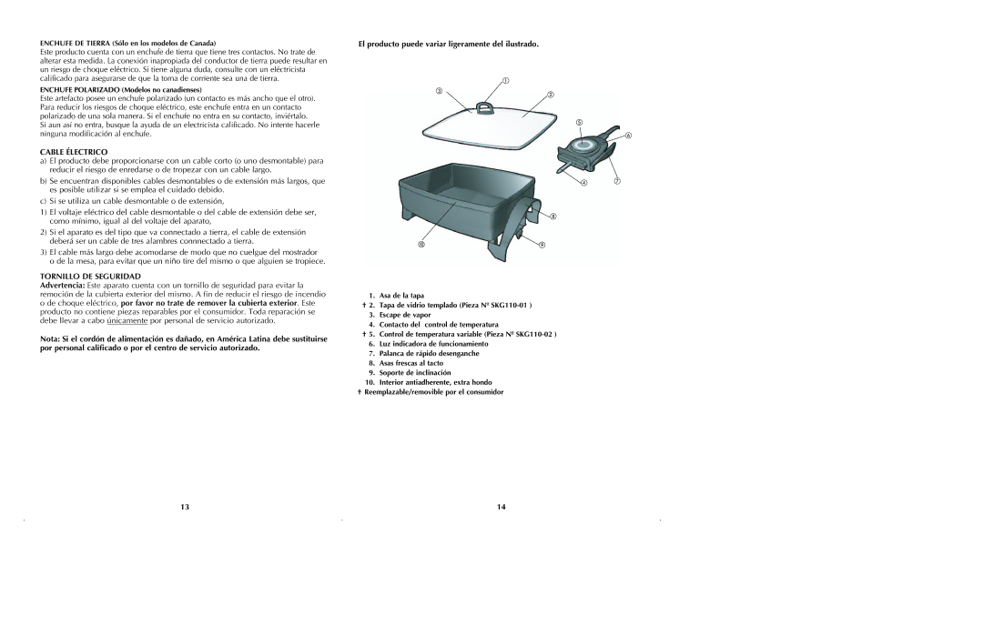 Black & Decker SKG110 manual Cable Électrico, Enchufe Polarizado Modelos no canadienses 