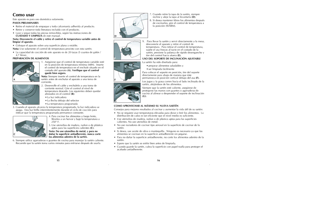 Black & Decker SKG110 Como usar, Pasos Preliminares, Preparación DE Alimentos, USO DEL Soporte DE Inclinación Ajustable 