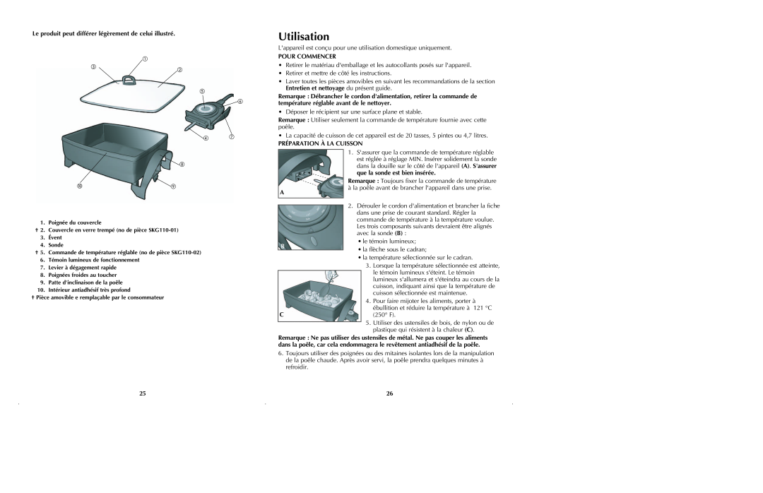Black & Decker SKG110 manual Utilisation, Pour Commencer, Préparation À La Cuisson, que la sonde est bien insérée 
