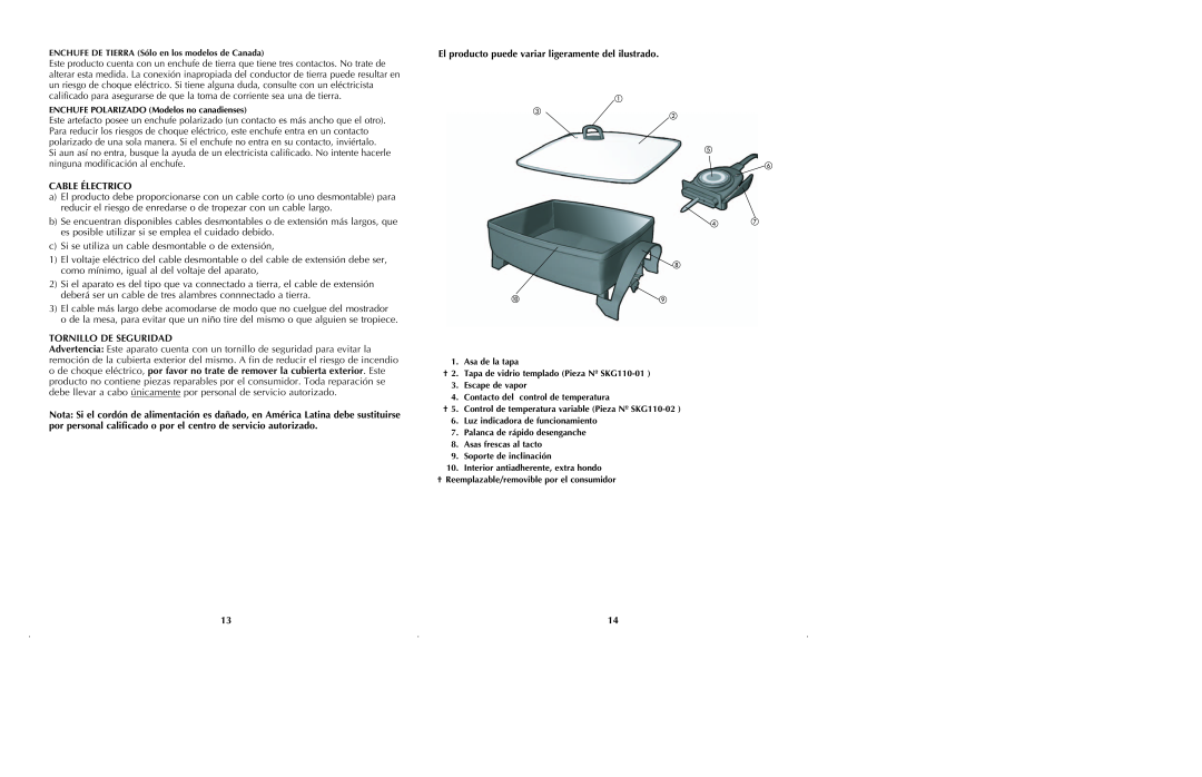 Black & Decker SKG110 manual Cable Électrico, Tornillo De Seguridad 