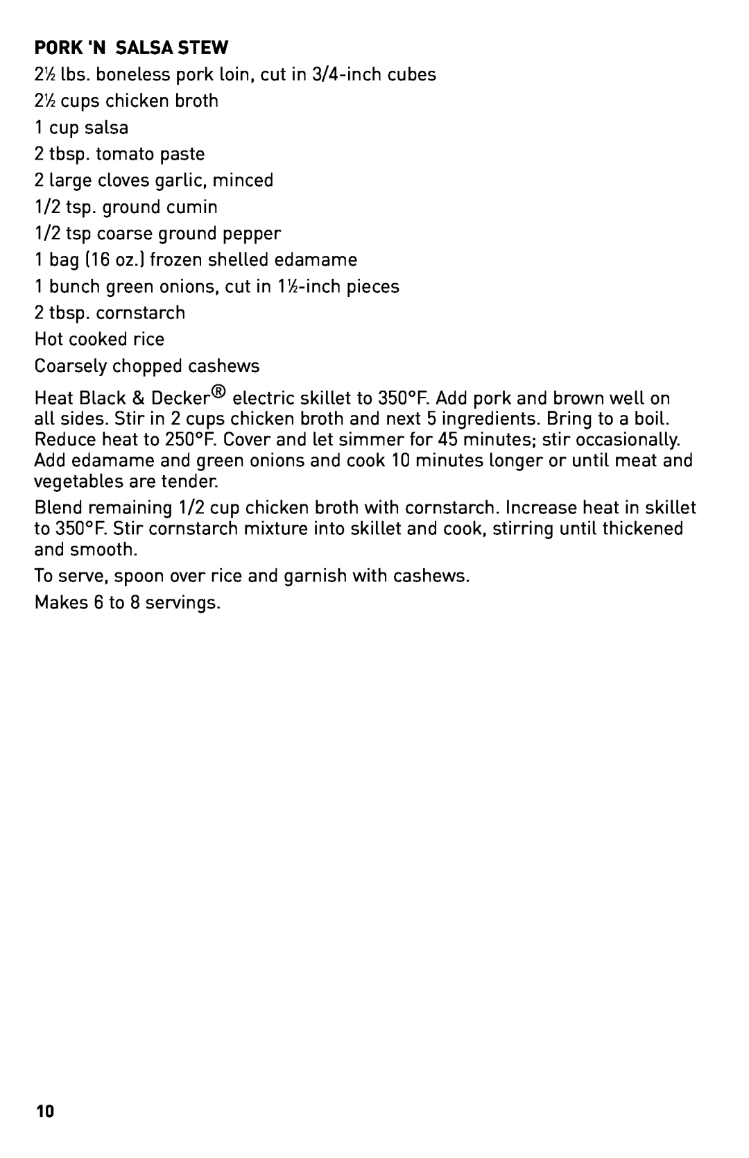 Black & Decker SKG110C manual Pork N Salsa Stew 