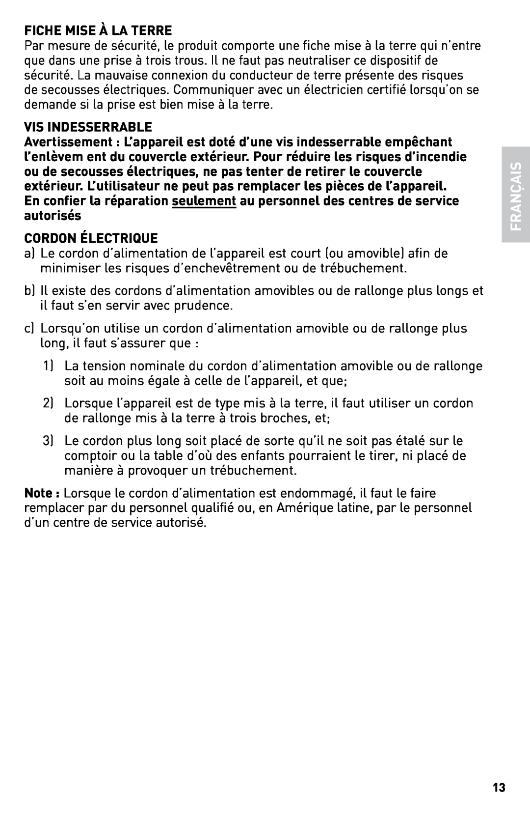 Black & Decker SKG110C manual Français 