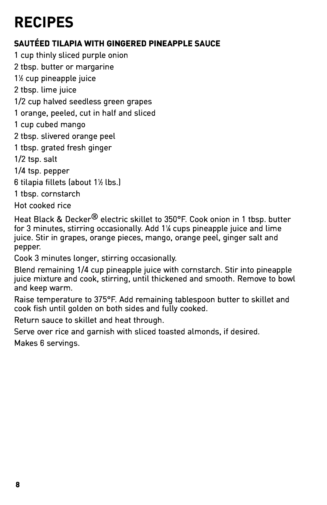 Black & Decker SKG110C manual Recipes 