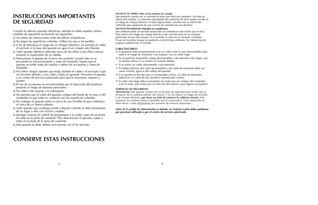 Black & Decker SKG111 manual Conserve Estas Instrucciones, Instrucciones Importantes De Seguridad 