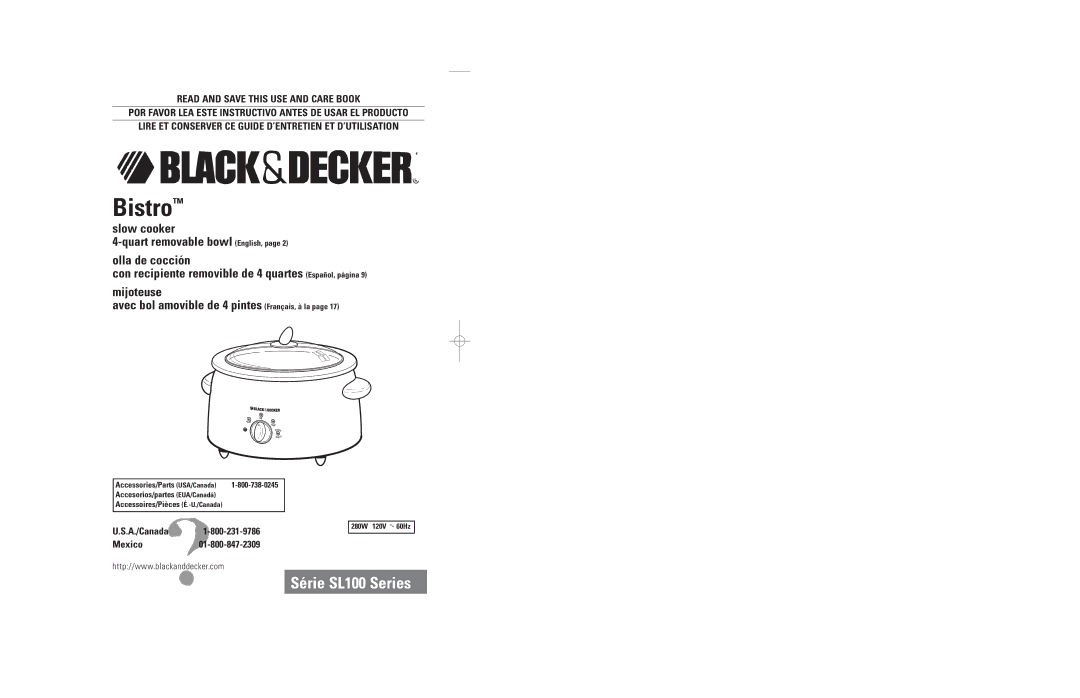 Black & Decker SL100 manual A./Canada, Mexico 01-800-847-2309 