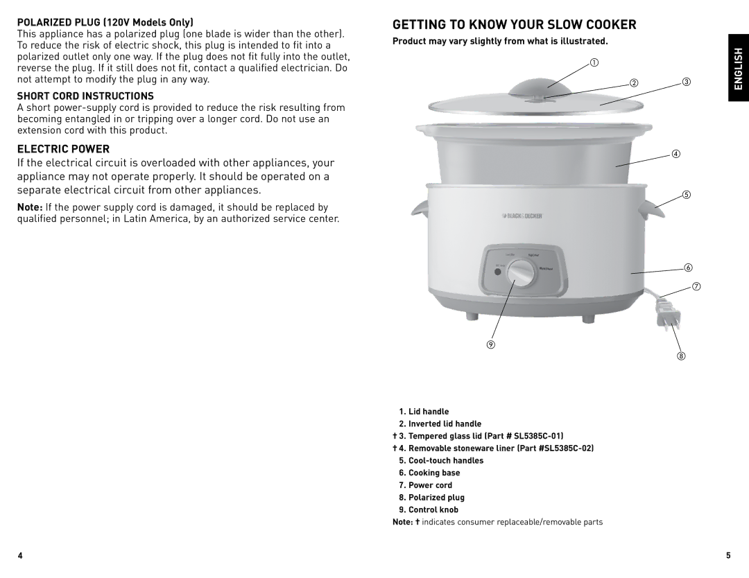 Black & Decker SL5385C manual Getting To Know Your Slow Cooker, Product may vary slightly from what is illustrated 