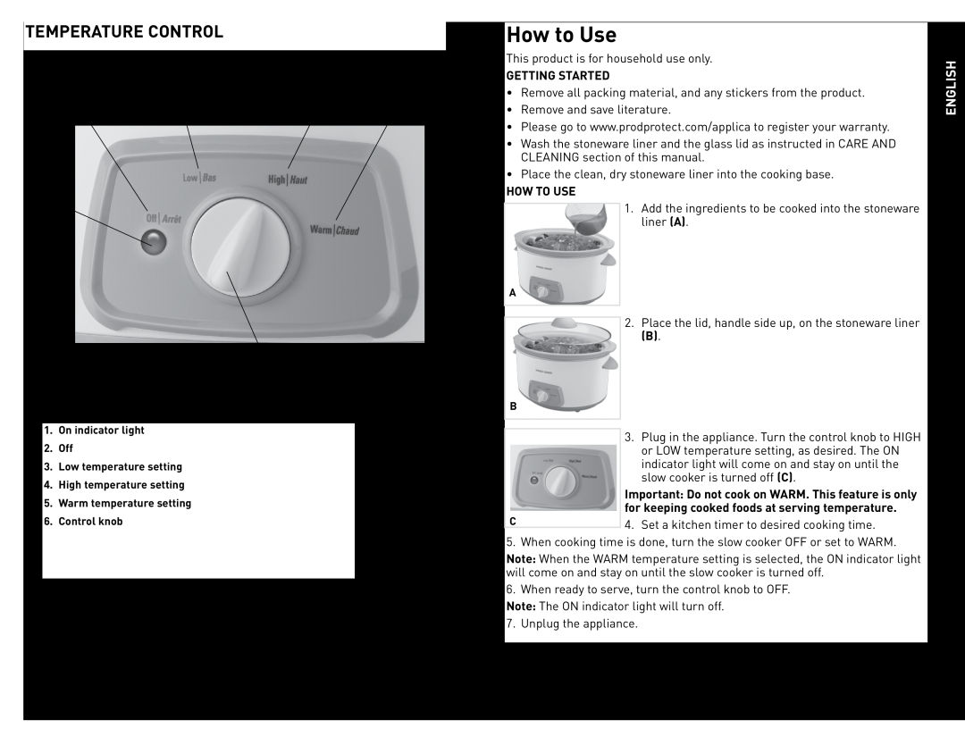 Black & Decker SL5385C manual How to Use, Temperature Control, English 
