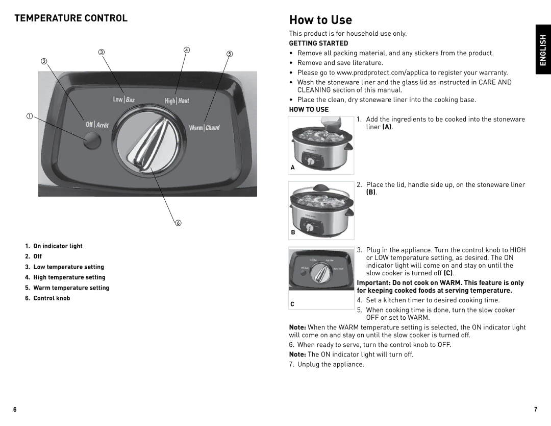 Black & Decker SL5470C manual How to Use, Temperature Control, Getting Started, HOW to USE 