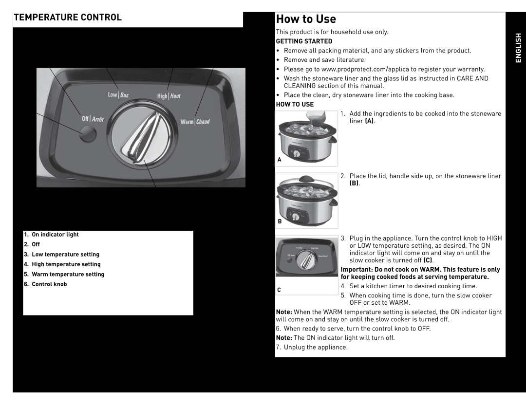 Black & Decker SL5470C manual How to Use, Temperature Control, English 