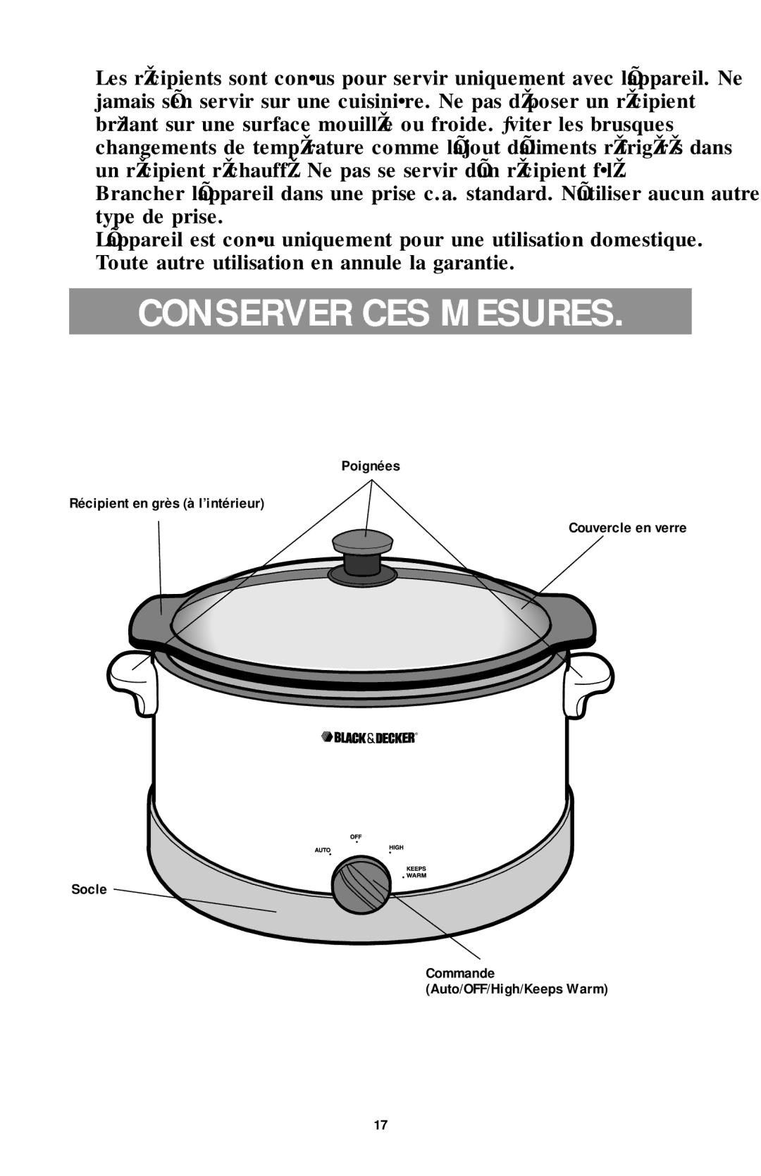 Black & Decker SLO400 Series manual Conserver CES Mesures 