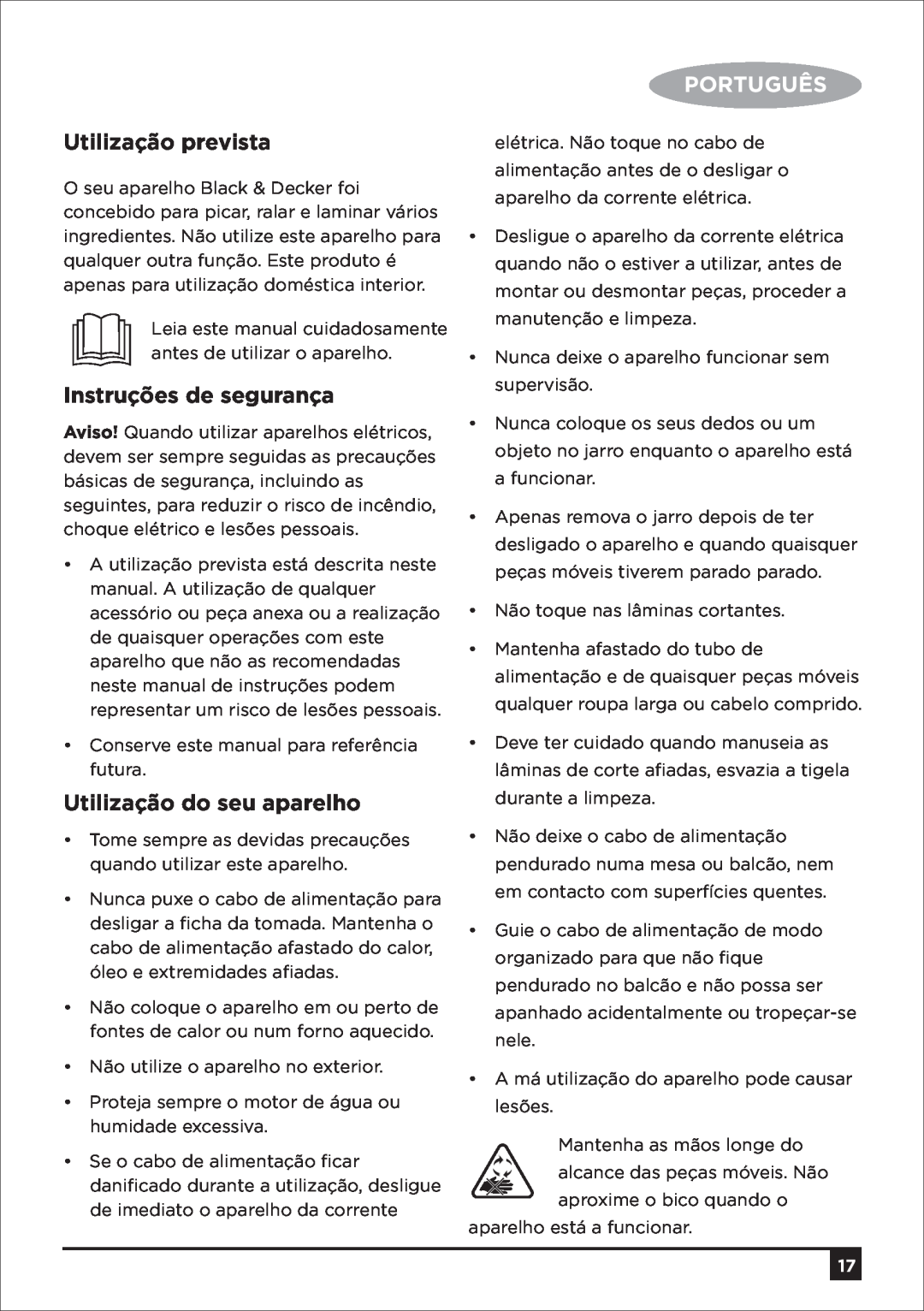 Black & Decker SM250 manual Utilização prevista, Instruções de segurança, Utilização do seu aparelho, Português 