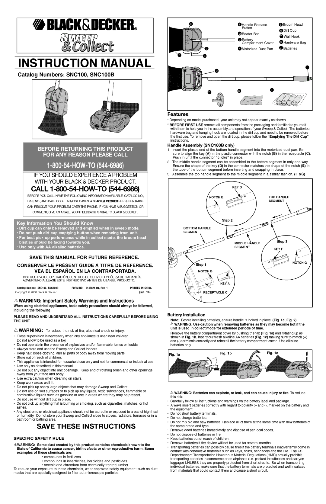 Black & Decker SNC100 instruction manual A t u re s, Key Information You Should Know, VEA EL Español EN LA Contraportada 