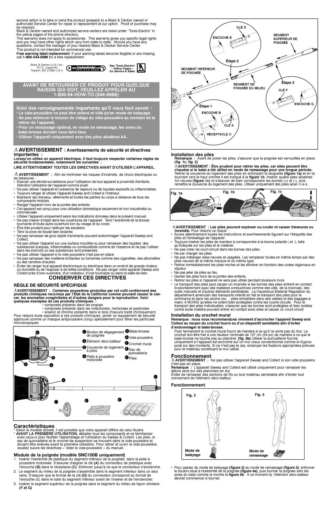 Black & Decker SNC100B instruction manual Conserver CES Directives, Caractéristiques, Fonctionnement, How-To 