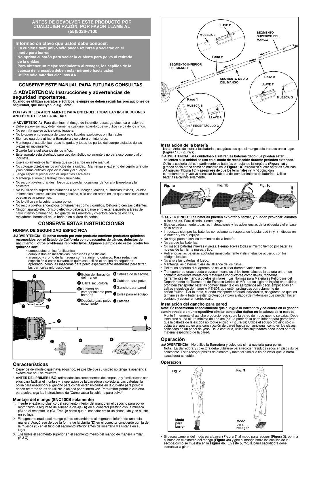 Black & Decker SNC100 Conserve Estas Instrucciones, Características, Operación, Información clave que usted debe conocer 