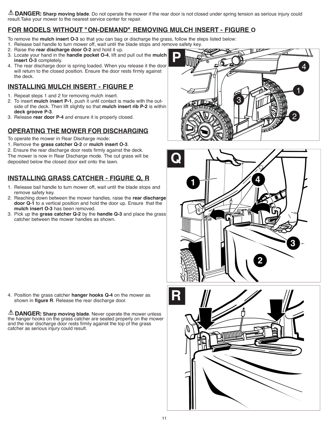 Black & Decker CM1936Z For Models Without ON-DEMAND Removing Mulch Insert Figure O, Installing Mulch Insert Figure P 