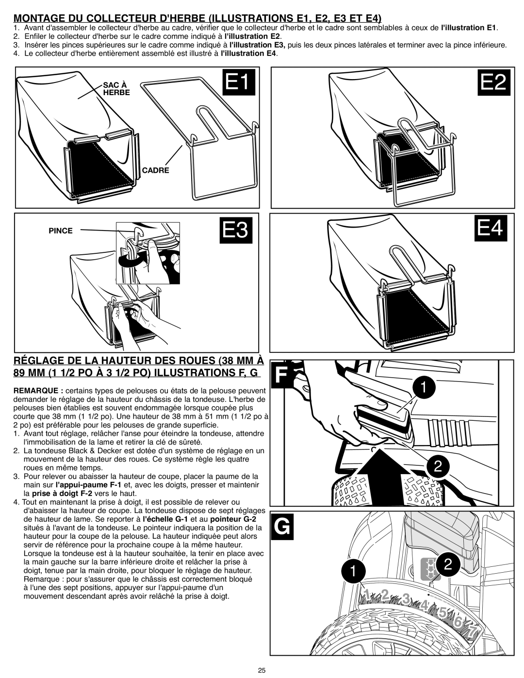 Black & Decker CM1936Z, SPCM1936 instruction manual Montage DU Collecteur Dherbe Illustrations E1, E2, E3 ET E4 