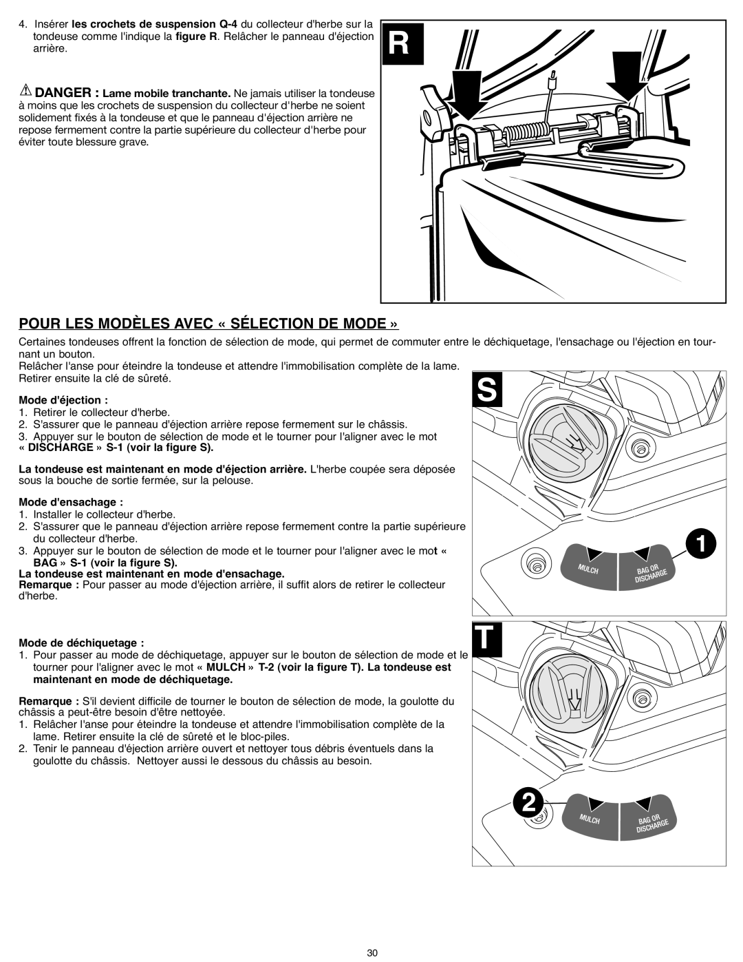 Black & Decker SPCM1936 Pour LES Modèles Avec « Sélection DE Mode », Mode déjection, Mode densachage, Mode de déchiquetage 