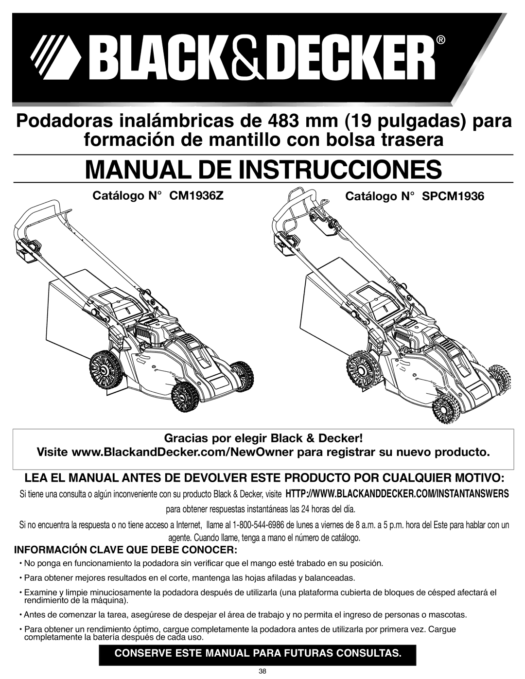 Black & Decker SPCM1936, CM1936Z instruction manual Manual DE Instrucciones 