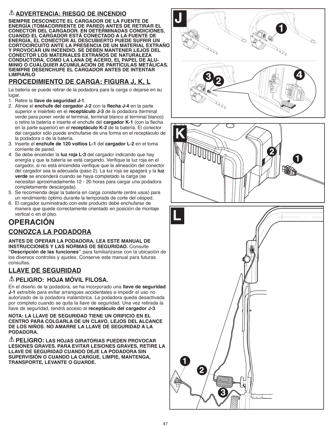 Black & Decker CM1936Z, SPCM1936 Procedimiento DE Carga Figura J, K, L, Conozca LA Podadora, Llave DE Seguridad 