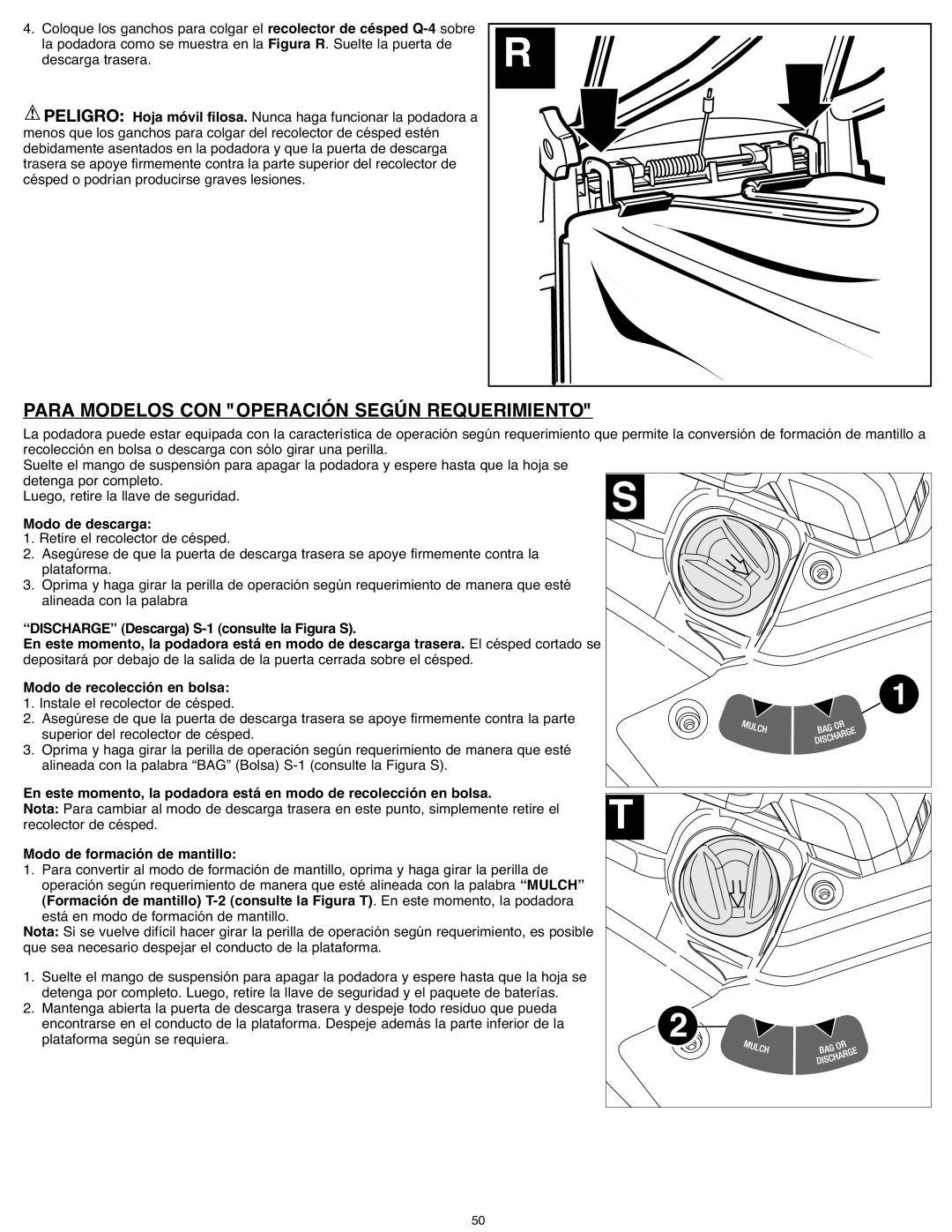 Black & Decker SPCM1936 Para Modelos CON Operación Según Requerimiento, Modo de descarga, Modo de recolección en bolsa 