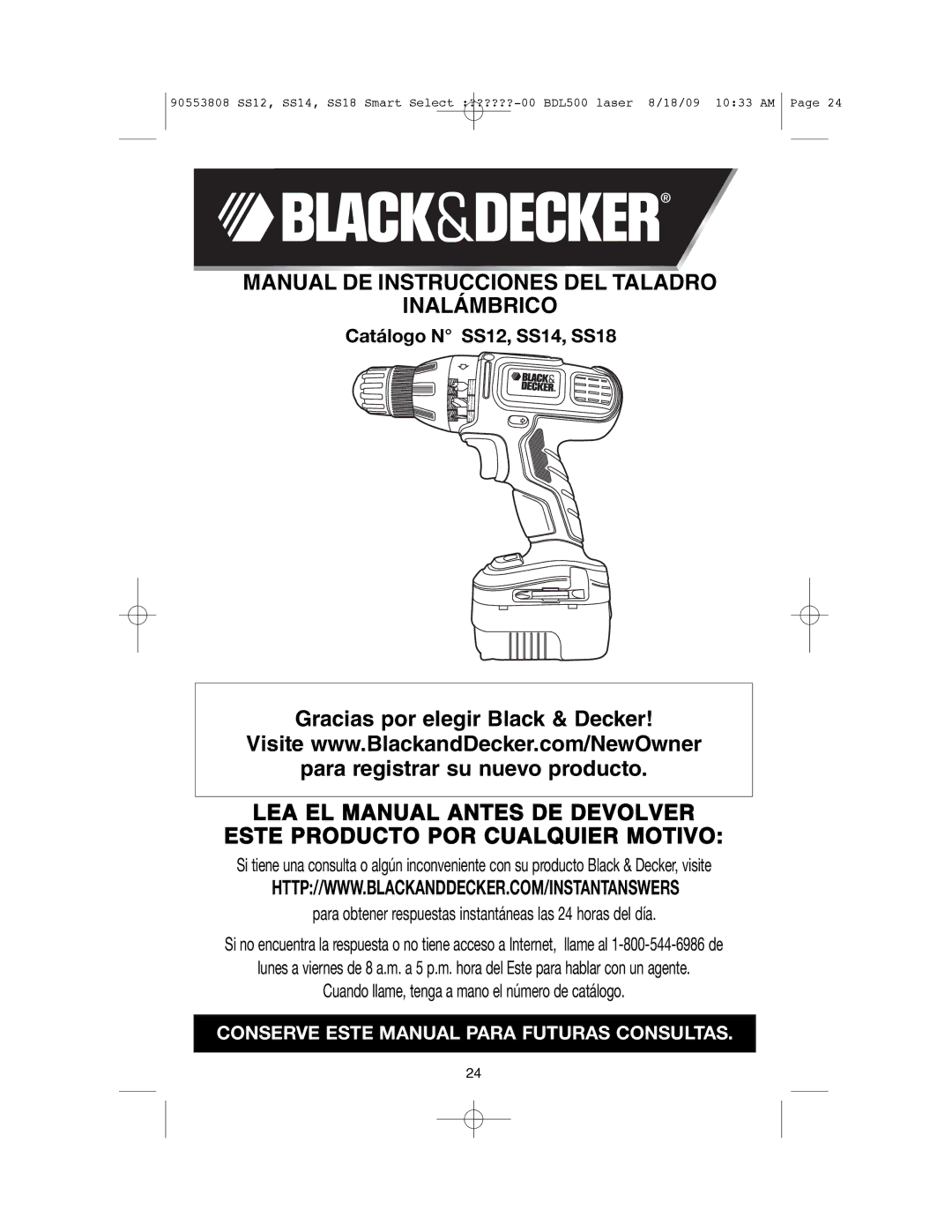 Black & Decker SS12C instruction manual Manual DE Instrucciones DEL Taladro Inalámbrico 