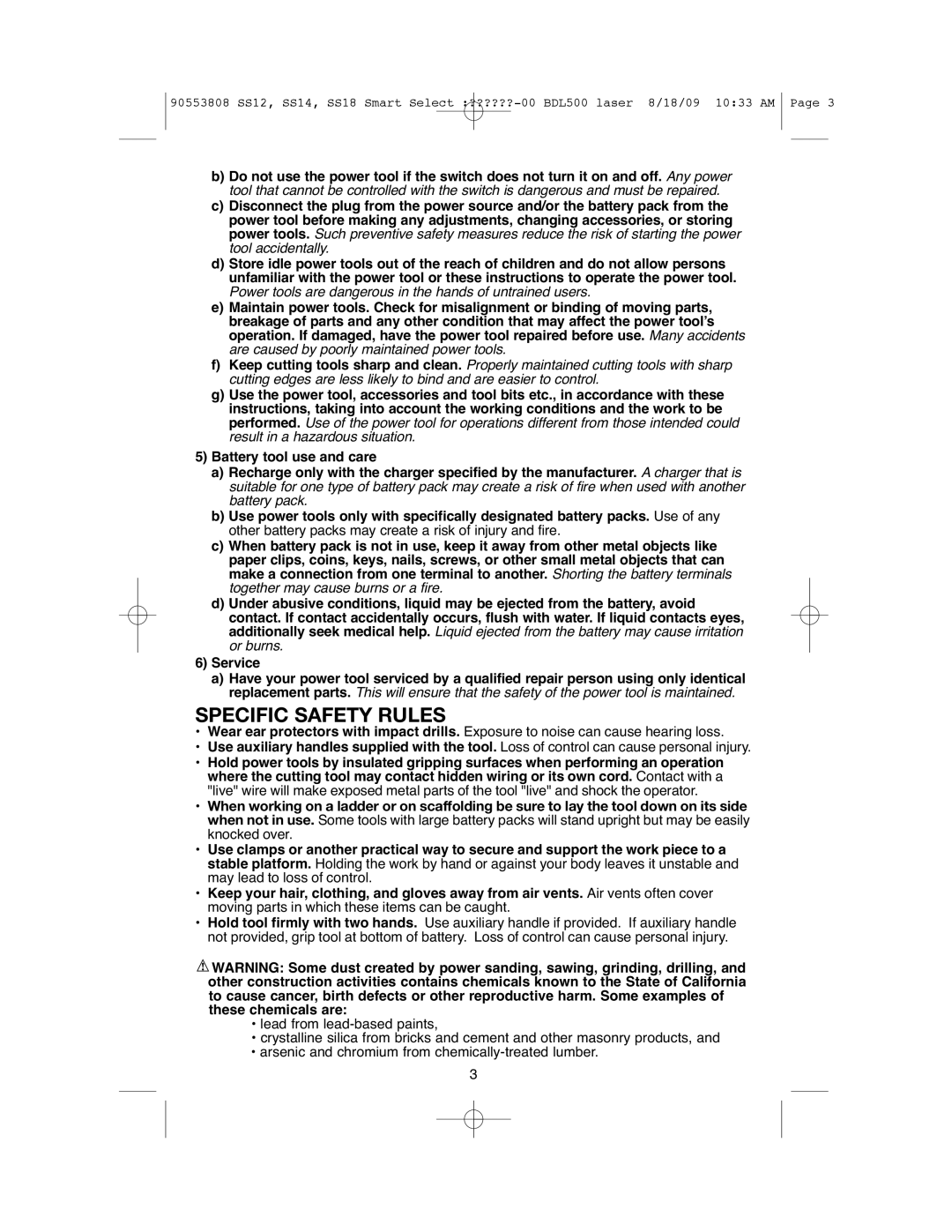 Black & Decker SS12C instruction manual Specific Safety Rules 