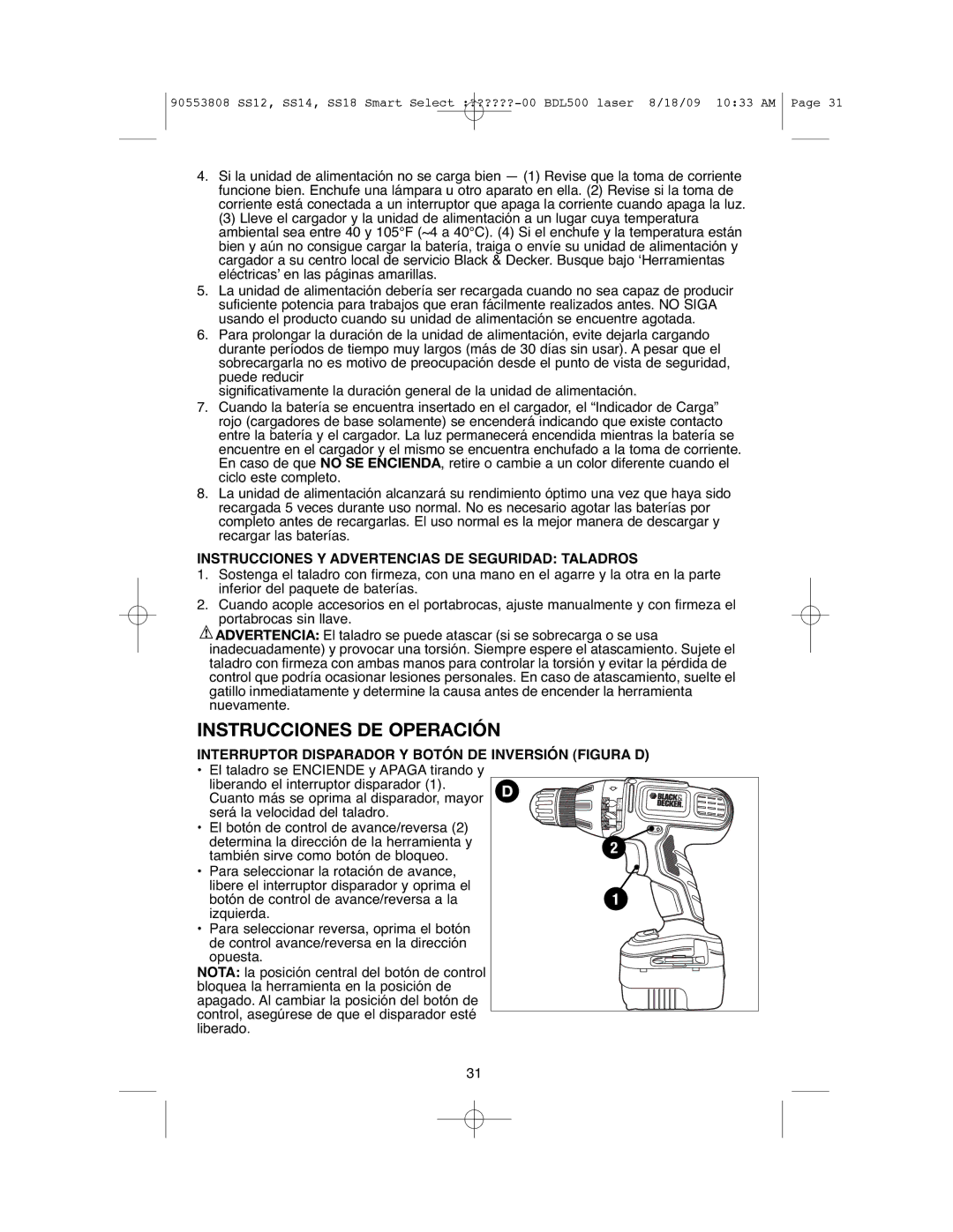 Black & Decker SS12C instruction manual Instrucciones Y Advertencias DE Seguridad Taladros 