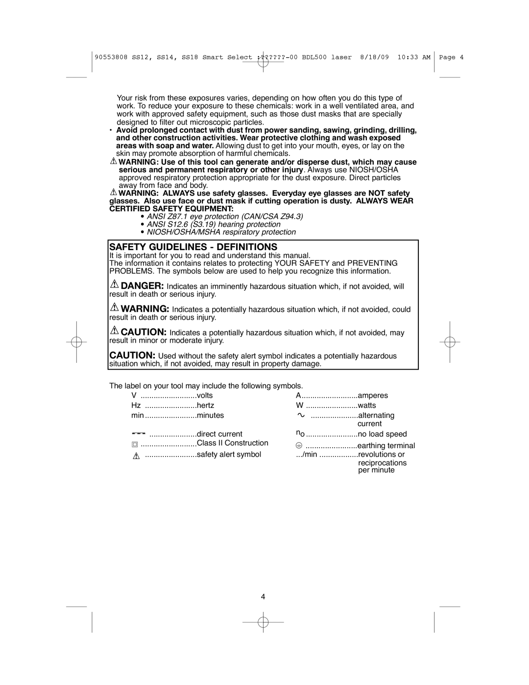 Black & Decker SS12C instruction manual Safety Guidelines Definitions 