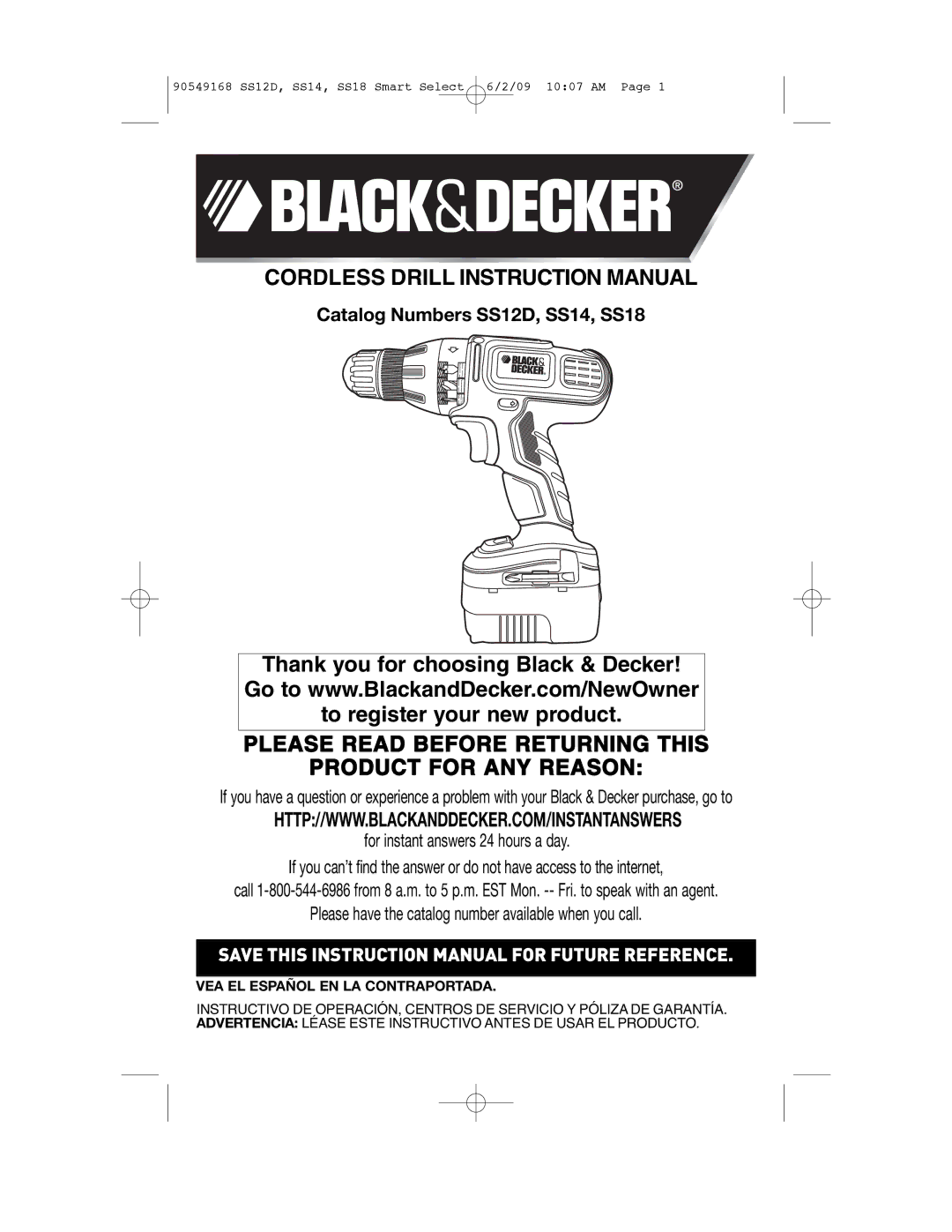 Black & Decker SS18, SS12D, SS14 instruction manual Please Read Before Returning this Product for ANY Reason 