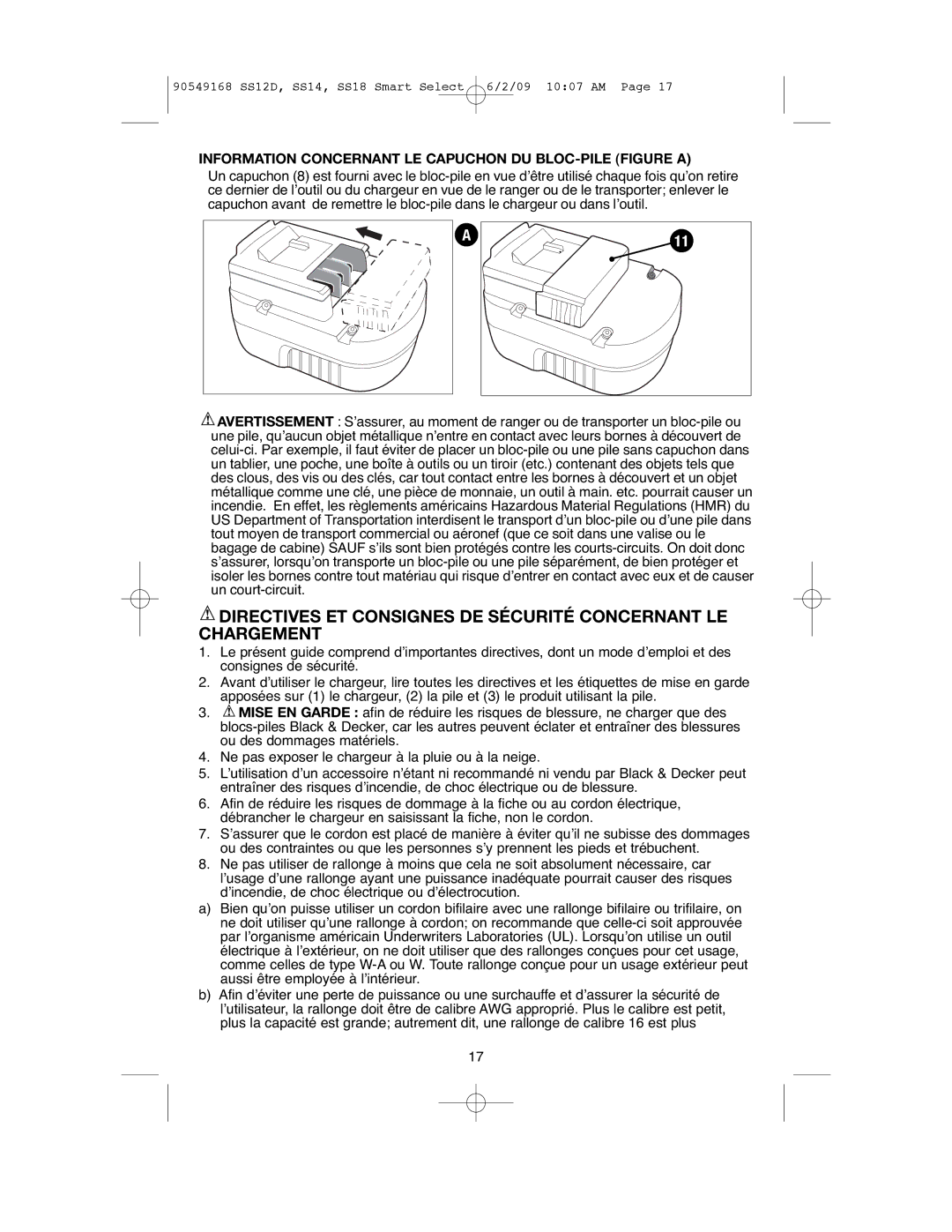 Black & Decker SS14, SS12D, SS18 instruction manual Directives ET Consignes DE Sécurité Concernant LE Chargement 