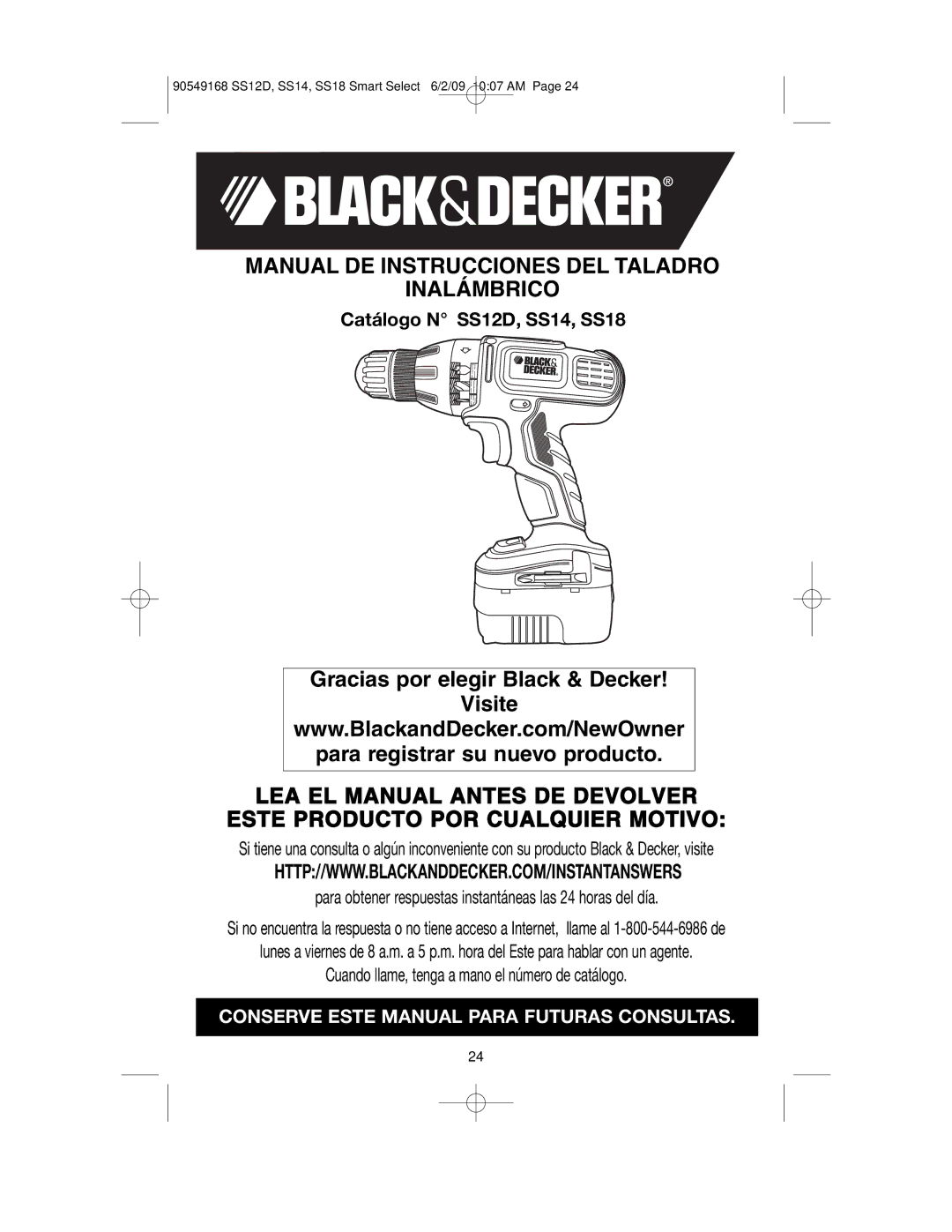 Black & Decker SS12D, SS18, SS14 instruction manual Manual DE Instrucciones DEL Taladro Inalámbrico 