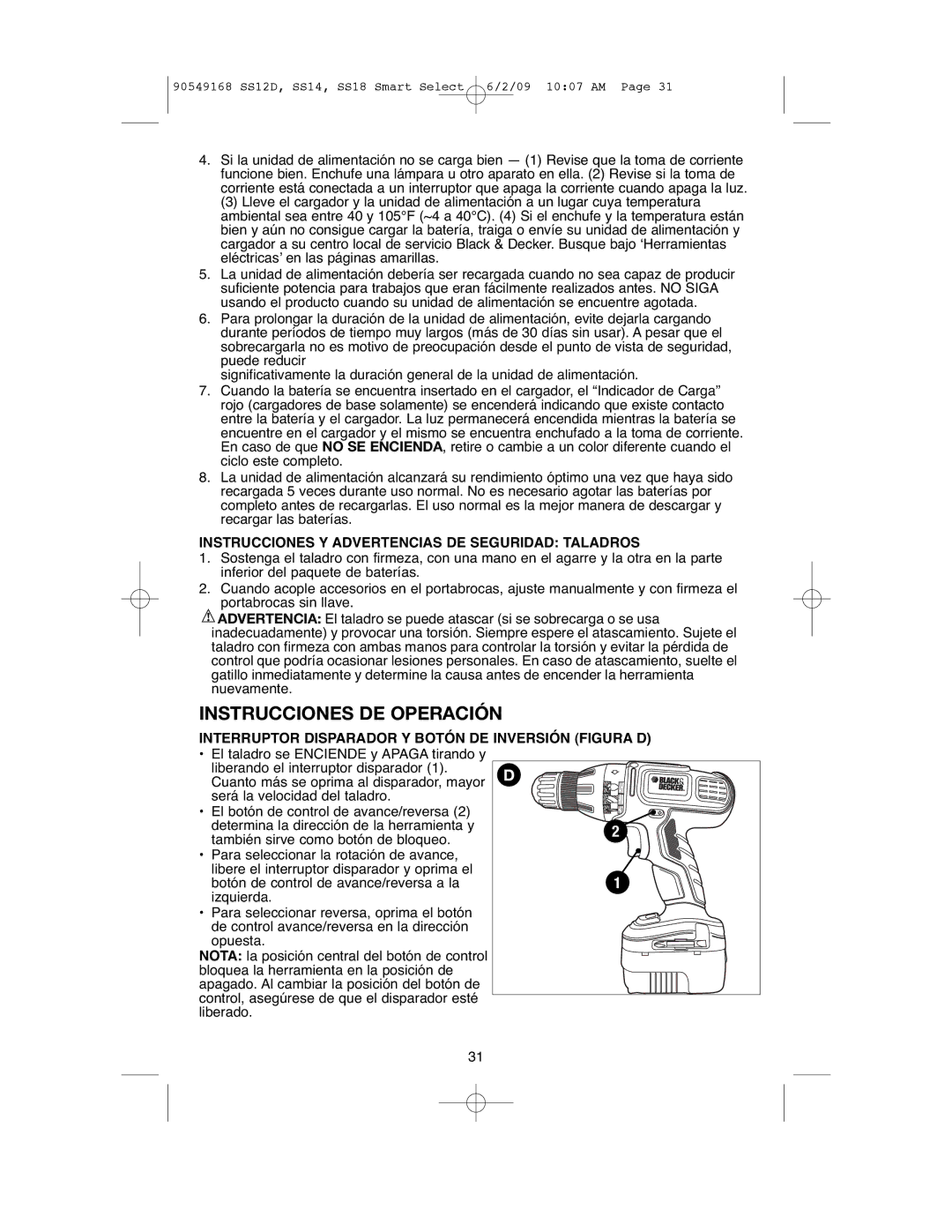 Black & Decker SS18, SS12D, SS14 instruction manual Instrucciones Y Advertencias DE Seguridad Taladros 