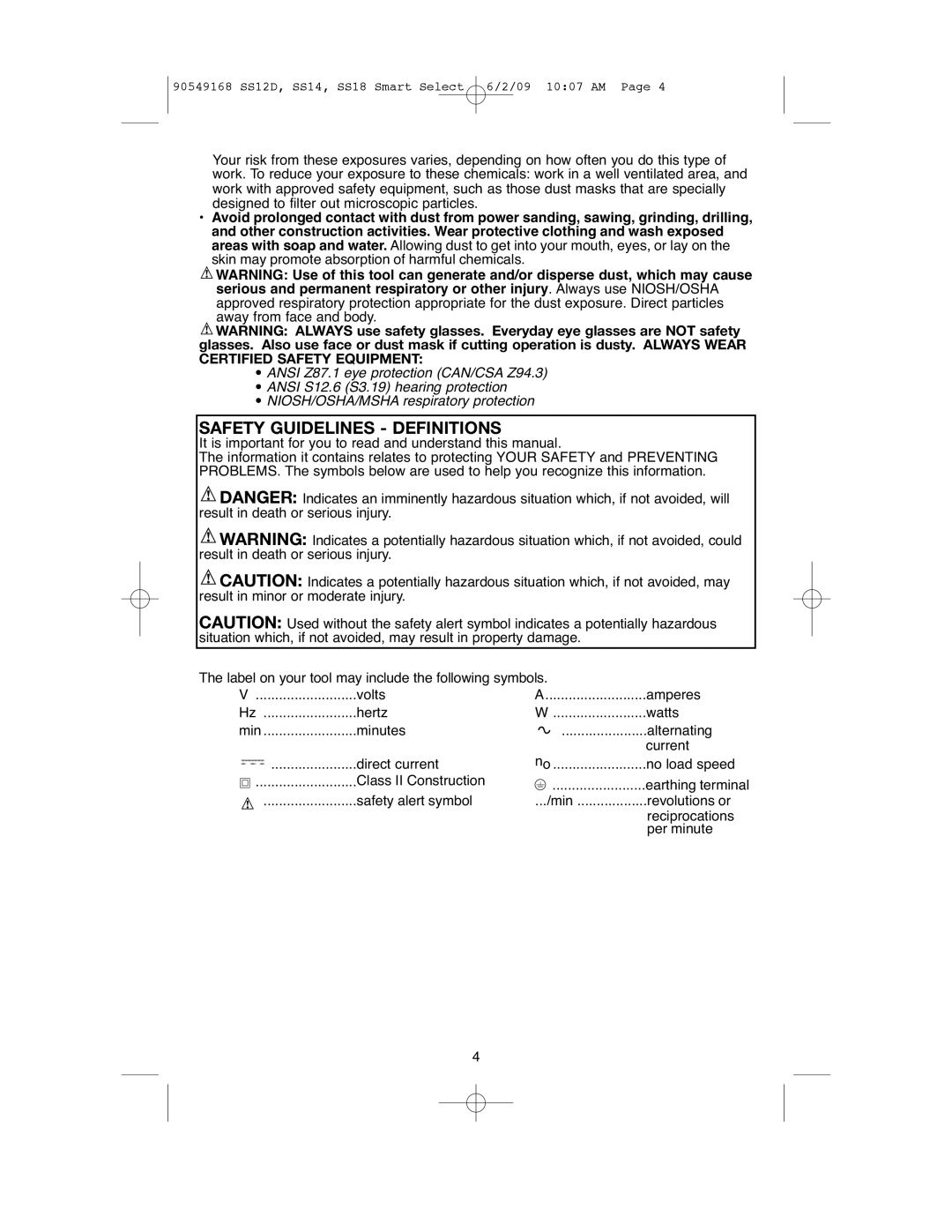 Black & Decker SS18, SS12D, SS14 instruction manual Safety Guidelines Definitions 