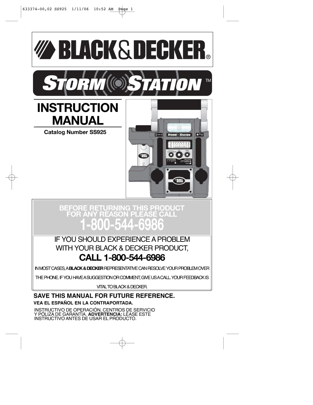 Black & Decker SS925 instruction manual Instruction Manual, VEA EL Español EN LA Contraportada 