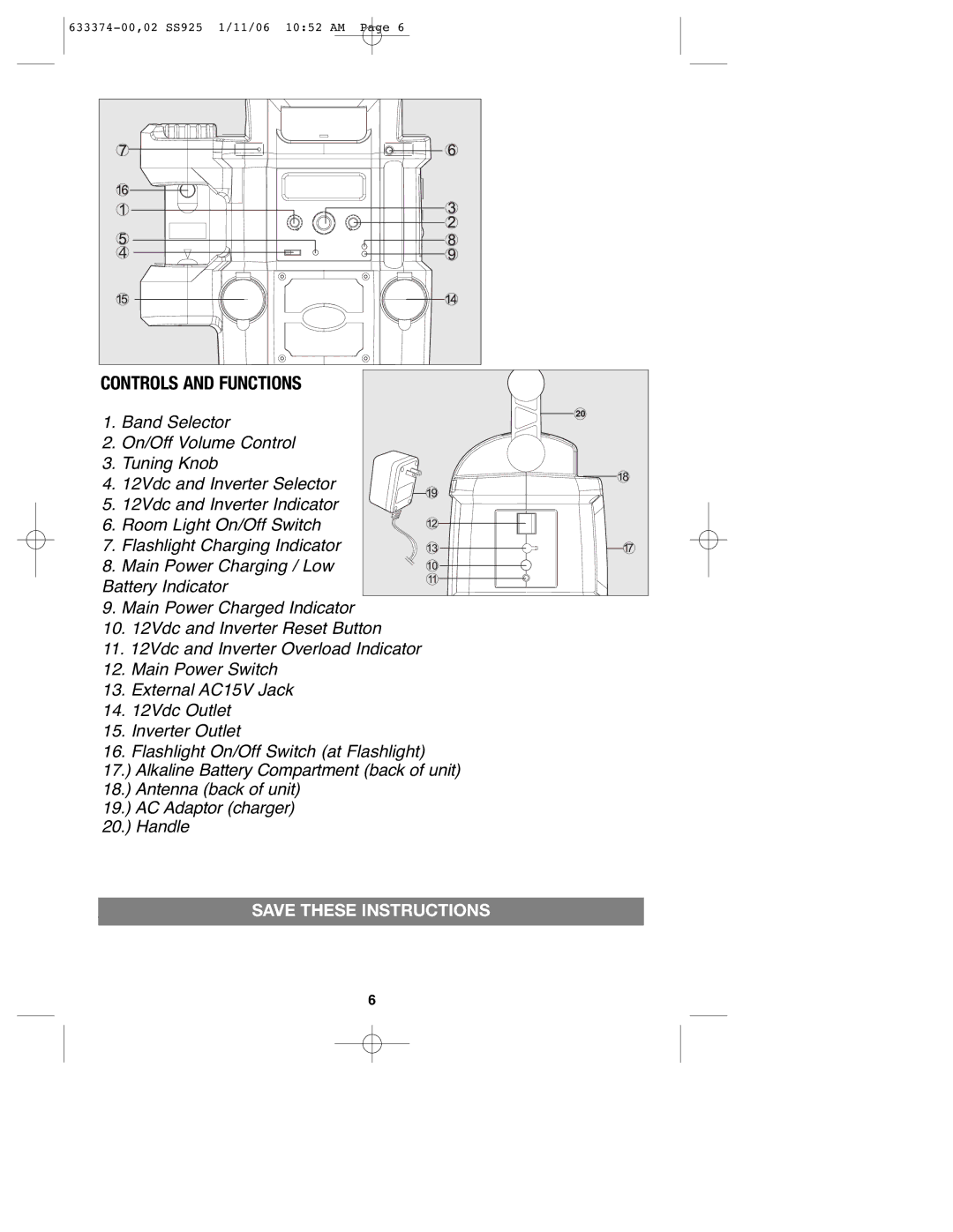 Black & Decker SS925 instruction manual Controls and Functions 